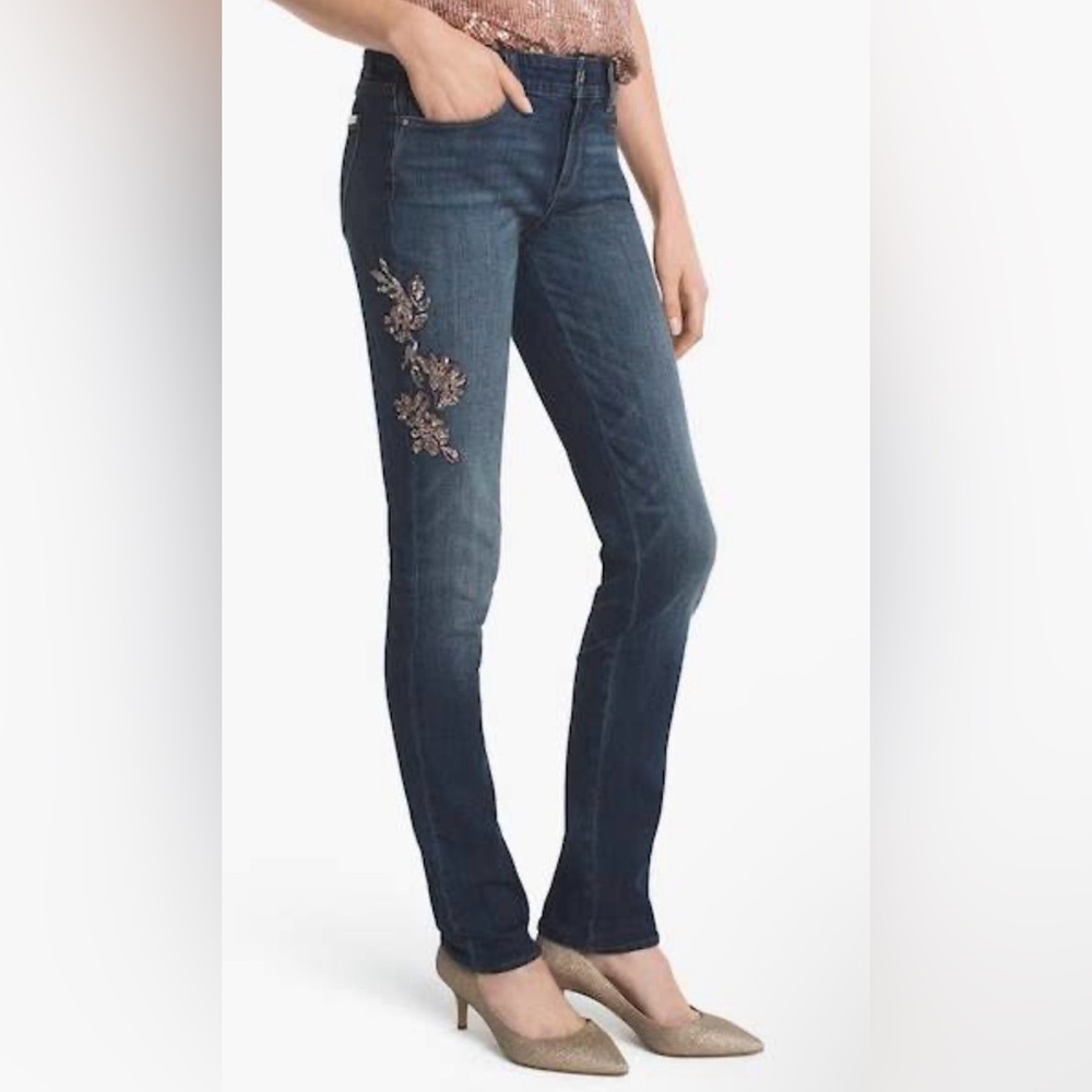 White House Black Market Dark Blue Embroidered Skinny Jeans